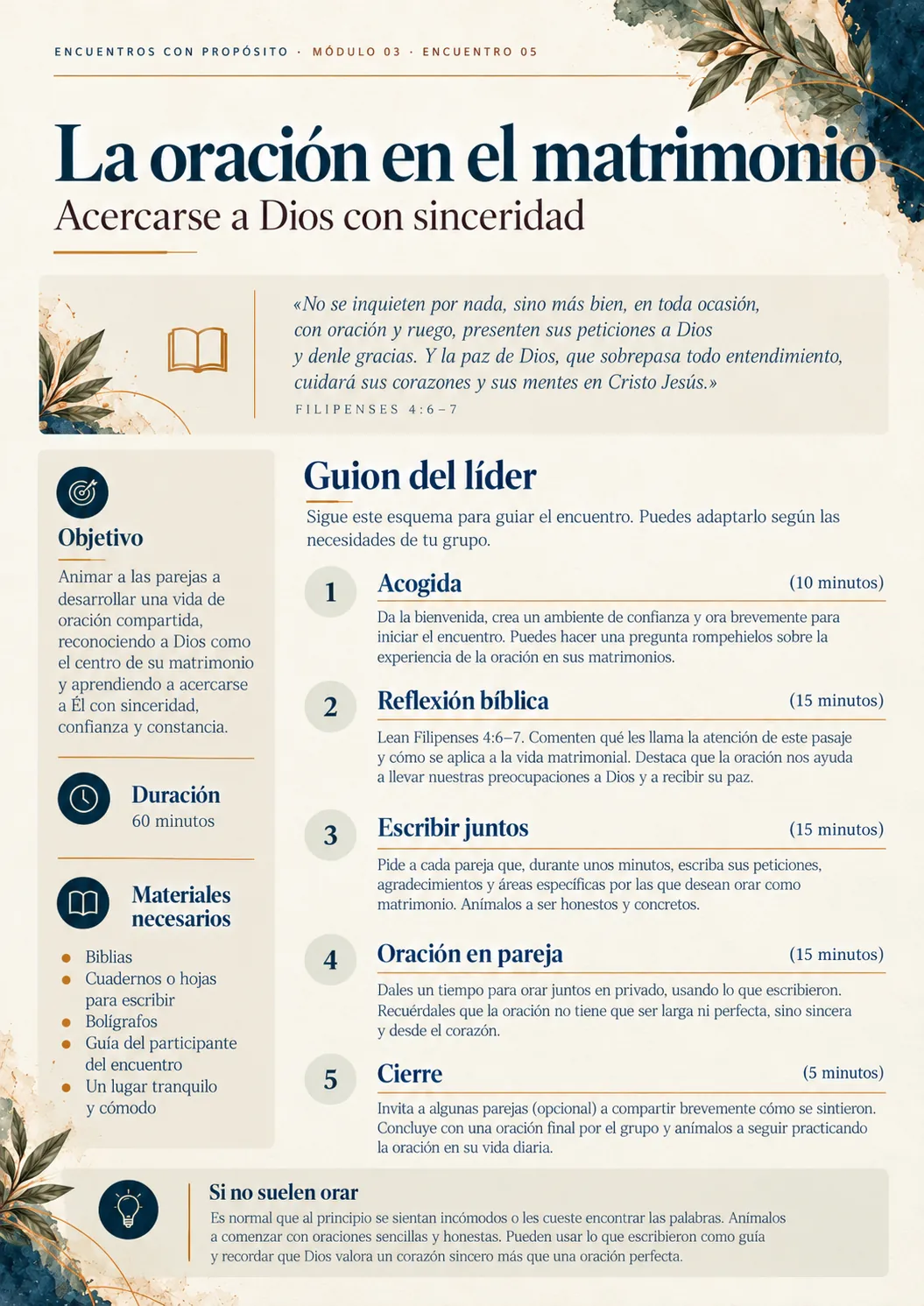 La oración en el matrimonio — guion del líder